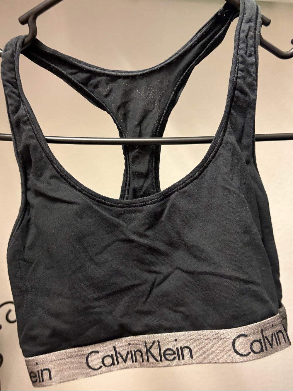 Calvin Klein Black Racerback Bralette with Silver Logo Band